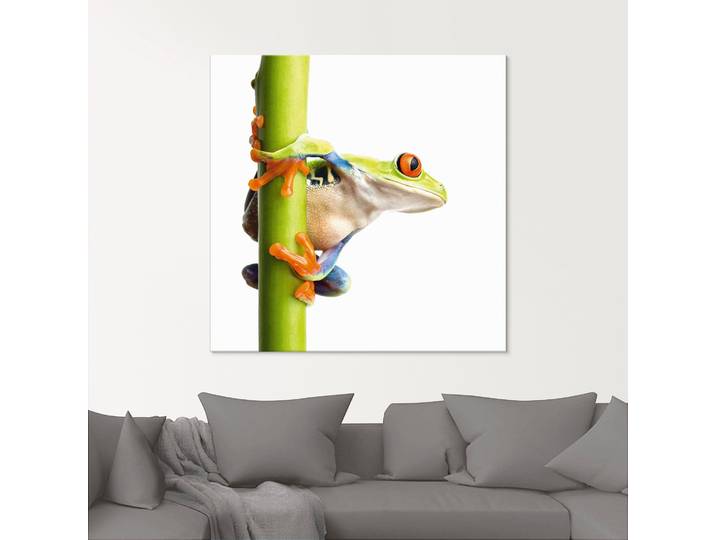Glasbild ARTLAND Frosch umfasst einen Pflanzenstengel , weiss (farbe bild(er): weiß), B:20cm H:20cm, Bilder, Glasbild, in verschiedenen Grössen