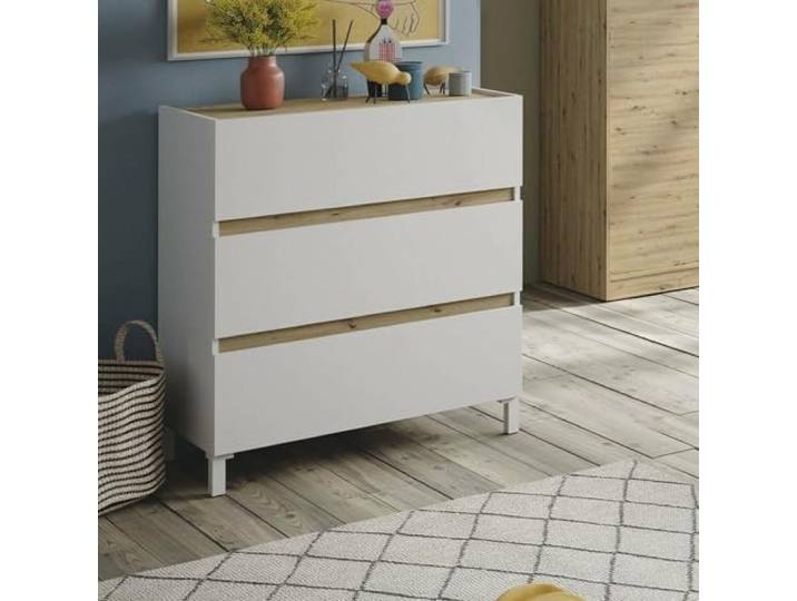 Dmora - Kommode Forfar, Mehrzweckkommode, Schlafzimmerkommode, Schrank mit Schubladen, 79x41 h91 cm, Weiß und Knoteneiche