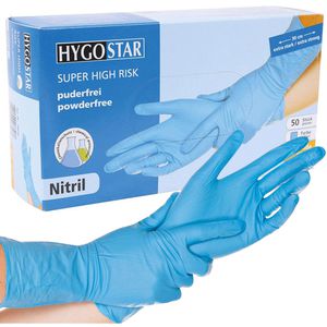 Franz-Mensch Einmalhandschuhe Super High Risk, blau, 50 Stück, Nitril, chemikalienbeständig, lebensmittelecht, Größe S