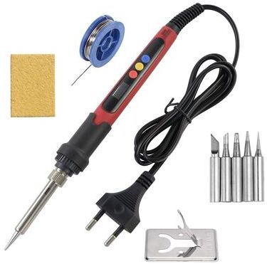 Uplift Essentials Adjustable Temperature Electric Soldering Iron With LCD Display And Soldering Tips 90w Red 110v Us Plug