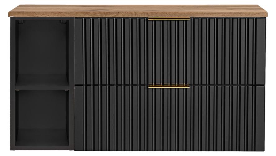Zusammenstellung Waschtischunterschrank NOXERA 80 cm - Mattschwarz und Eiche - 2 Schubladen + 2 Fächer + Platte für Waschbecken