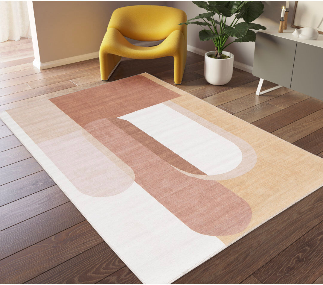Ivy Bronx Rectangle Geometric Area Rug Cream;Brown Rectangle 120 x 160cm
