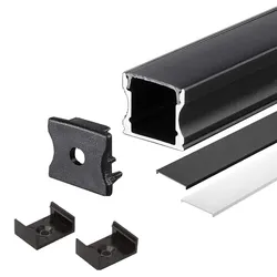 2m Schwarz Aufputz Aluprofil Alu Schiene Kanal System inkl 2 Abdeckung Profil X-S