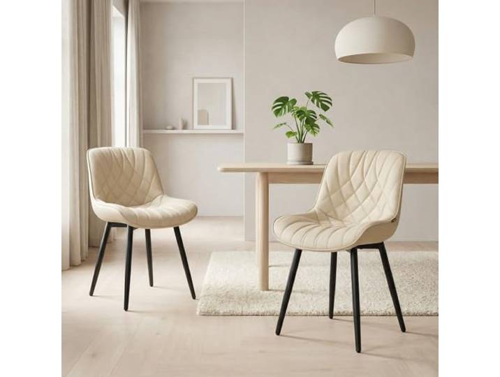 YOUNIKE Esszimmerstühle 2er Set Küchenstuhl Kunstleder, Bequemer Polsterstuhl mit Metallfüßen, Esstisch Stühle Wohnzimmerstuhl mit Rückenlehne, Beige
