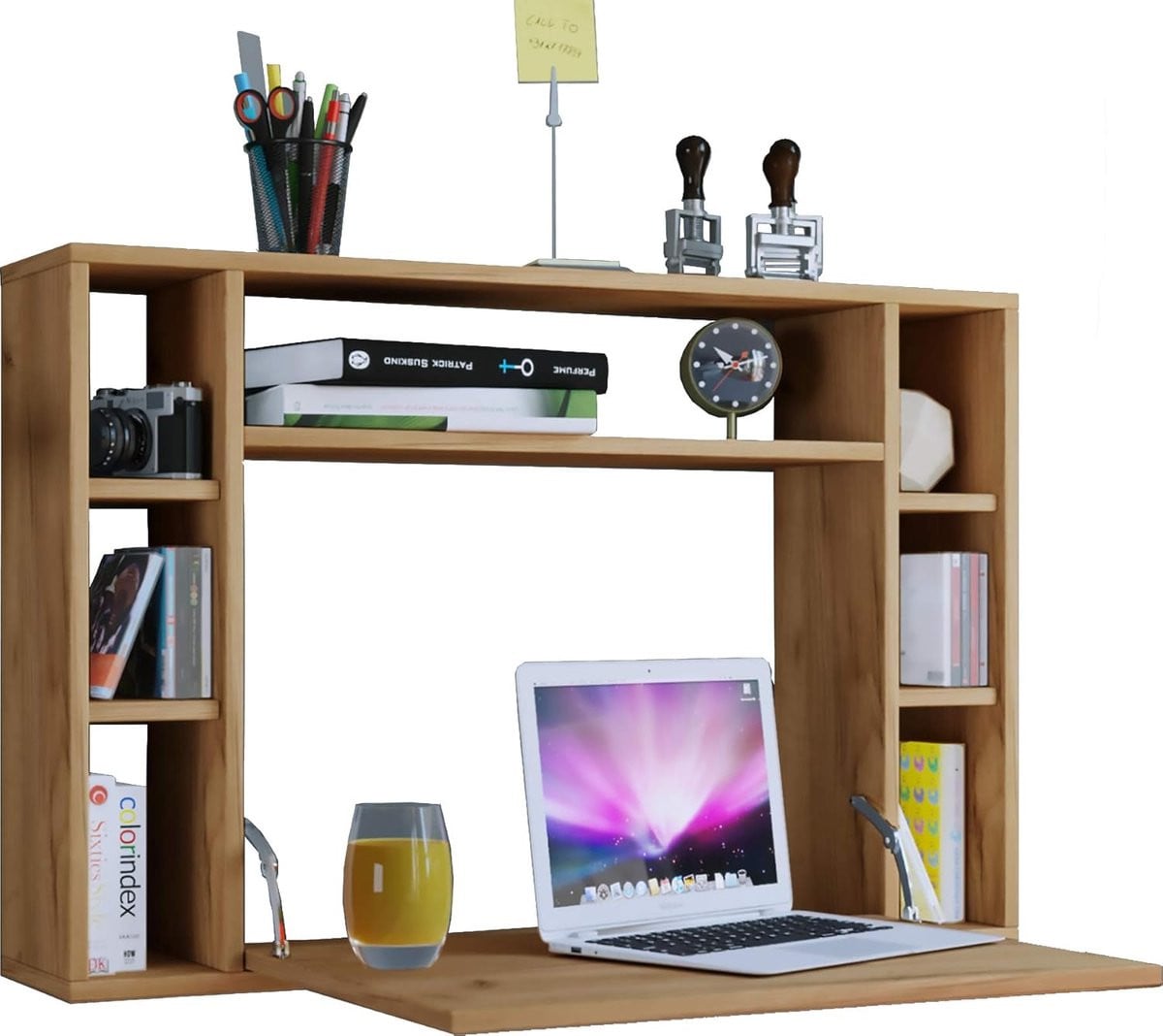 Modern Opklapbaar Wandbureau in Eikenhout Effect voor Thuiswerkplek