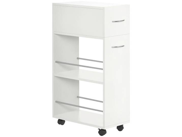 ComfortXL Küchenwagen De-17112 1 Schublade & 2 offene Regale Weiß, 50x85x25 cm, Esszimmer, Servierwagen