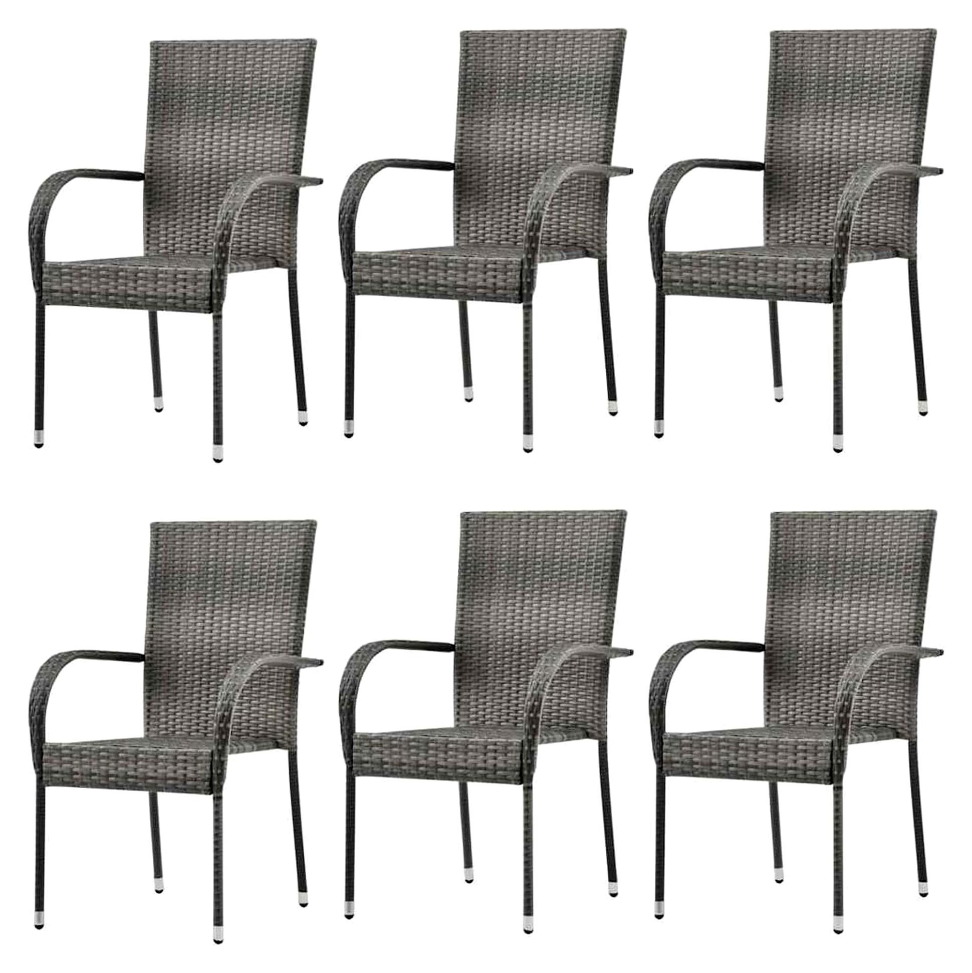 Stapelbare Gartenstühle aus Polyrattan - 6er Set, grau, 55,5 x 53,5 x 95 cm