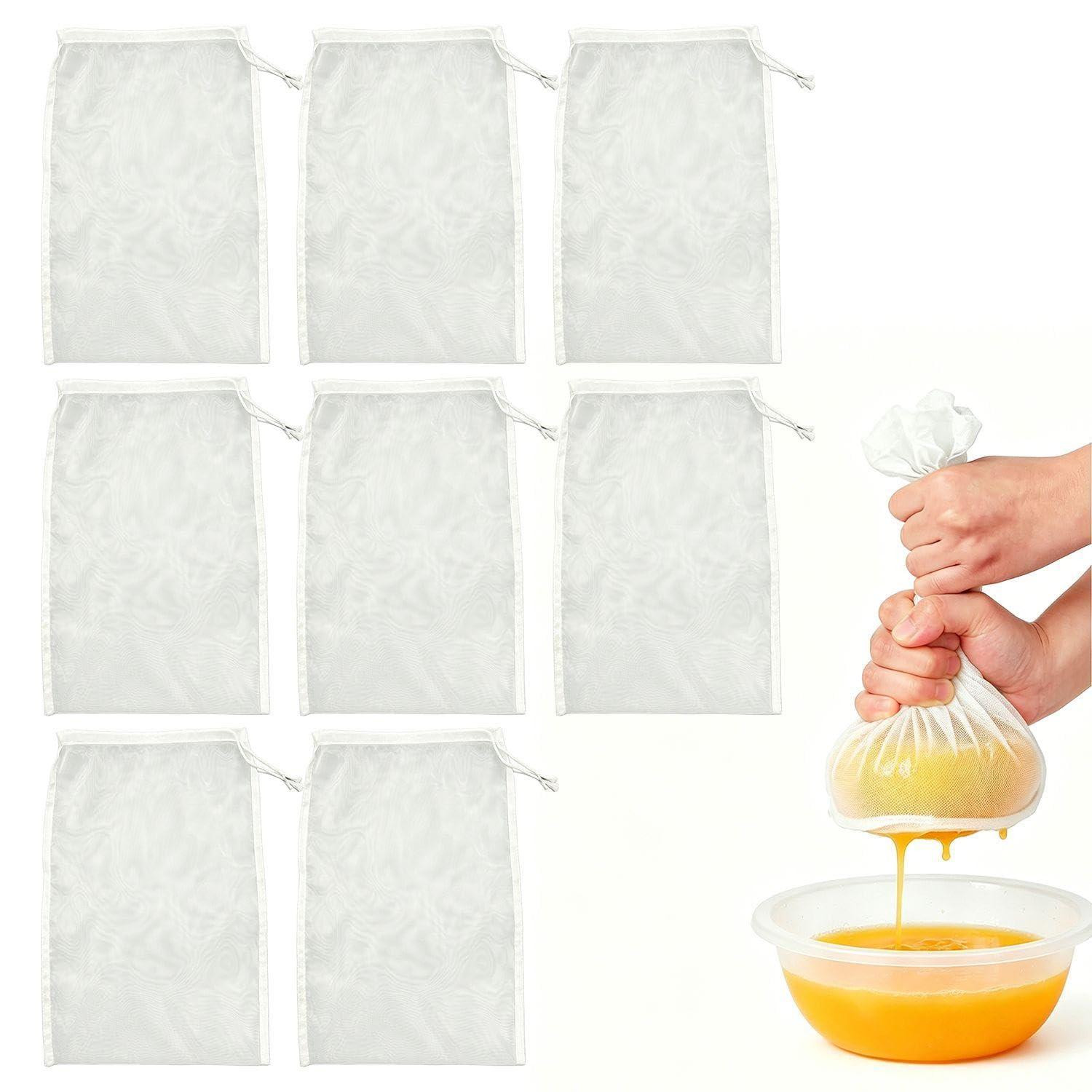 Dripio 8 nylon filterzakken met trekkoord, 100 en 120 mesh, 30 x 20 cm