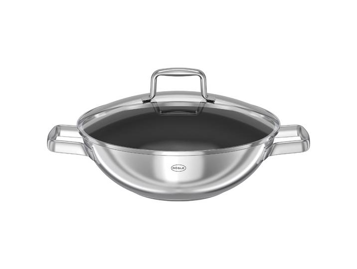 Wok RÖSLE MOMENTS Ø 28 cm m. Deckel ProPlex , silber (silberfarben), B:29,5cm H:17,5cm L:38cm Ø:28cm, Pfannen, Wok