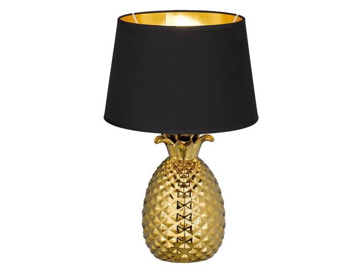 Tischleuchte, Schwarz, Goldfarben, Textil, Keramik, 43 cm, Schnurschalter, Lampen & Leuchten, Innenbeleuchtung, Tischlampen, Tischlampen