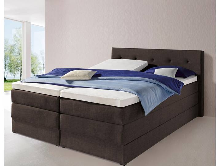 Boxspringbett, Leinenoptik, Braun, 180×200 cm, Mit Bettkasten, Landhaus, Hapo