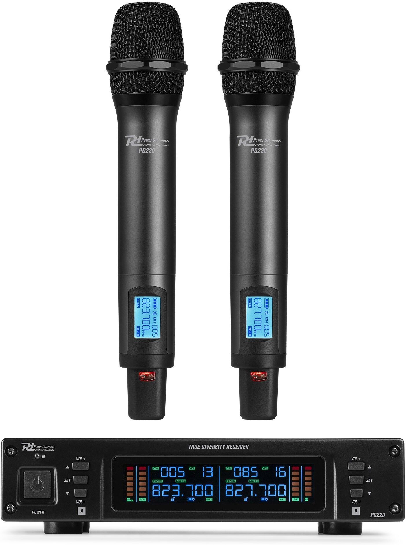 Power Dynamics Pd220 2x 80-Kanal Uhf-Drahtlosmikrofon True Diversity System Hh