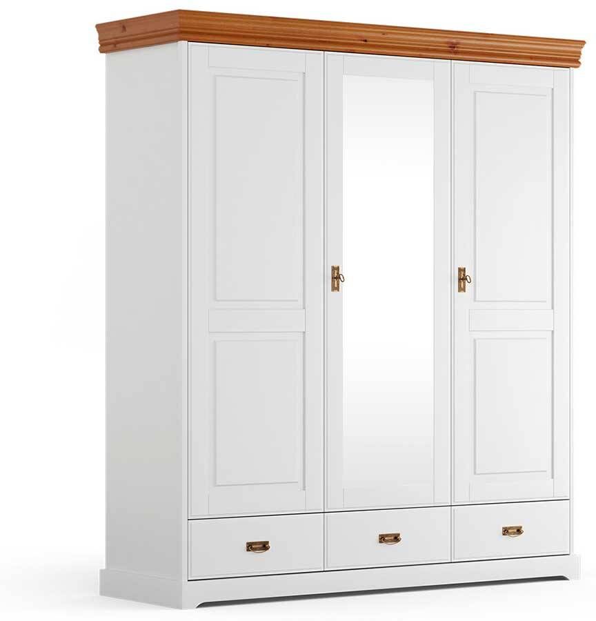 Pharao24.de Schlafzimmerschrank Drehtürenschrank mit Spiegel und drei Schubladen