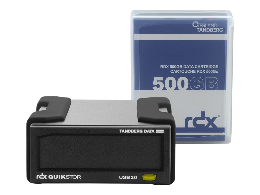 Overland-Tandberg O-T RDX Laufwerkskit mit 500GB Kassette, extern, schwarz, USB3+, Speicherlaufwerk, RDX-Kartusche, USB 3.2 Gen 1 (3.1 Gen 1), HDD, Schwarz, UL 60950, CSA C22.2 No. 60950, IEC 60950/ EN60950 FCC 47CFR, part 15, class B, CISPR22, class B,...