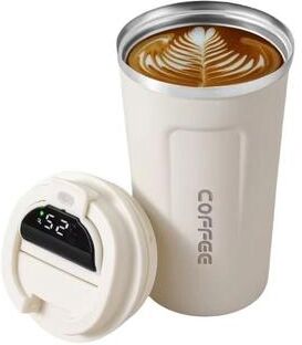 Inspired Finds New Intelligent Temperature Measurement Stainless Steel Coffee Cup Solid Color Gradual Change Thermos, Portable white 12.85 Fl Oz