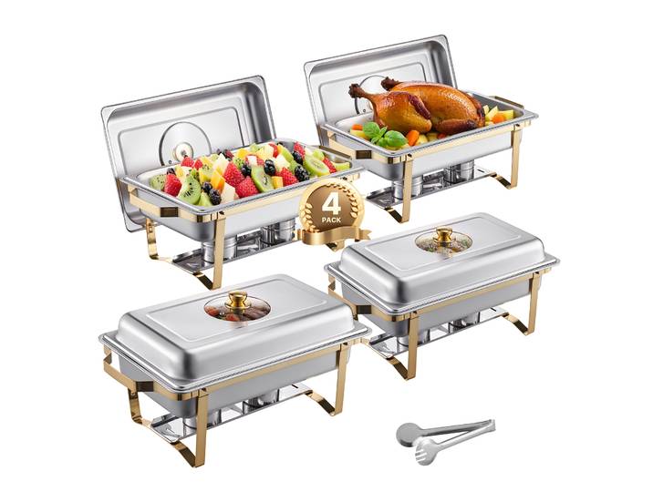 SucceBuy 8 Qt 2 4 Pack réchaud Buffet ensemble chafer en acier inoxydable avec 4 casseroles pleine taille rectangulaire serveur chauffant de restauration