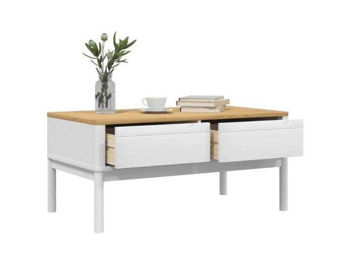Table basse - MXZZAND - FLORO - Bois massif de pin - Blanc - 99x55 5x45 cm