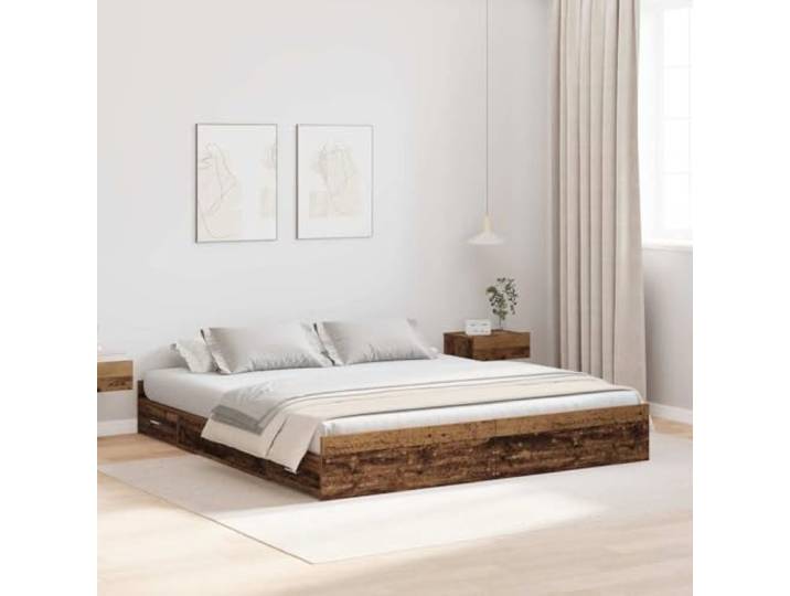 Stauraumbett Kiefernholz mit Schubladen Modern 180x200cm Braun Bettgestell mit Aufbewahrung Altholz 180x200 Holzbett Stauraum Bett mit Schubladen Kiefernholz Massivholz Bettrahmen Stabil