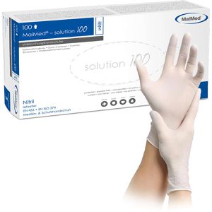 MaiMed Einmalhandschuhe Solution 100, weiß, 100 Stück, Nitril, chemikalienbeständig, lebensmittelecht, Größe M