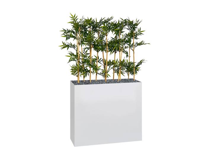 Jardinière artificielle haute sur roulettes - Composition florale en bambous - Blanc
