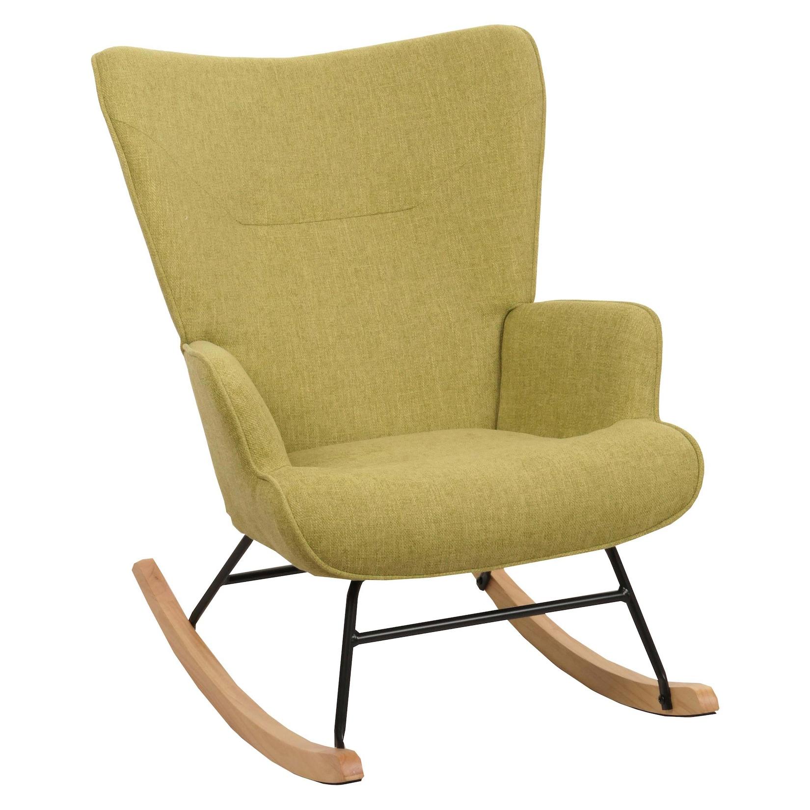 Schaukelstuhl MCW-N14, Schwingstuhl Relaxsessel Fernsehsessel, Massiv-Holz Metall Stoff/Textil 320g/m² ~ grün