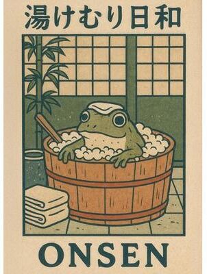 Uplift Picks Funny Frog Bathroom Wall Art Japanese Style Canvas Poster Animal Decor 02 50x70 Cm