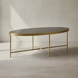 KADIMA DESIGN VILS Couchtisch, oval, Glasplatte, filigranes Metallgestell, Schwarz/Gold, 110x56 cm