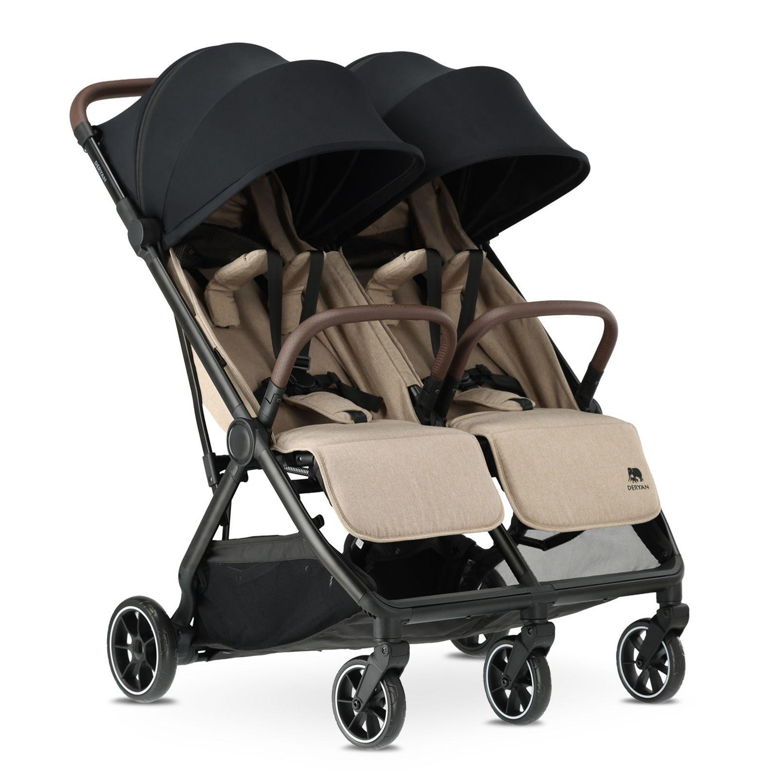 Deryan Luxe Rolo X2 V2 Duo Buggy - Compacte Dubbele Buggy - Nougat