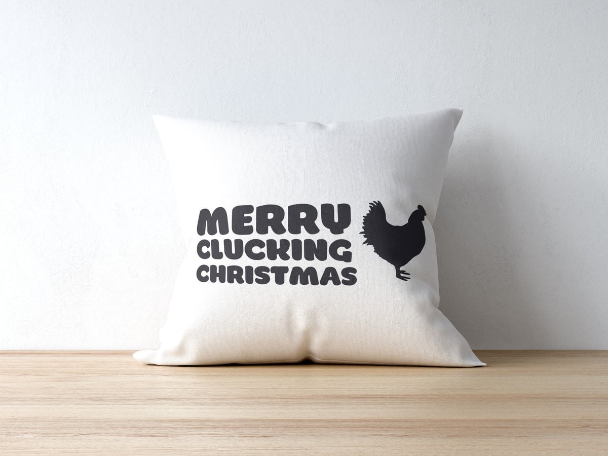 Sierkussen Merry Clucking Christmas met tekst voor kerstdecoratie