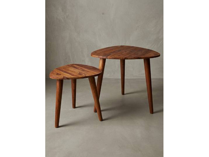 KADIMA DESIGN Satztisch Design Satztisch Edelholz Klein, Massivholz Beistelltisch 2er Set (Schmaler Sofatisch Ablagetisch), Klein, Couchtisch Set 2 Holz Tische, Massivholz Wohnzimmertisch