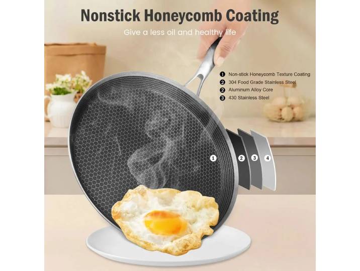 Poêle à crêpes antiadhésive, poêle à dosa en nid d'abeille, poêle à crêpes de cuisine en acier inoxydable avec poignée ergonomique, compatible induction, poêle à tortillas