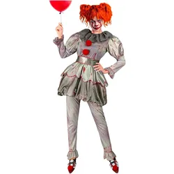 Widmann Horrorclown "ES" Damenkostüm Kleid, Leggings, Gürtel, Schuhüberzieher (S)