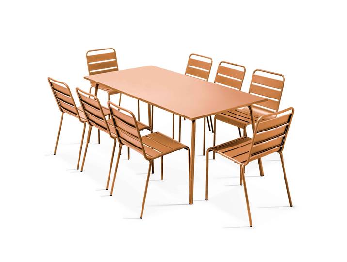 Oviala - Table de jardin rectangulaire 180 x 90 cm et 8 chaises en métal