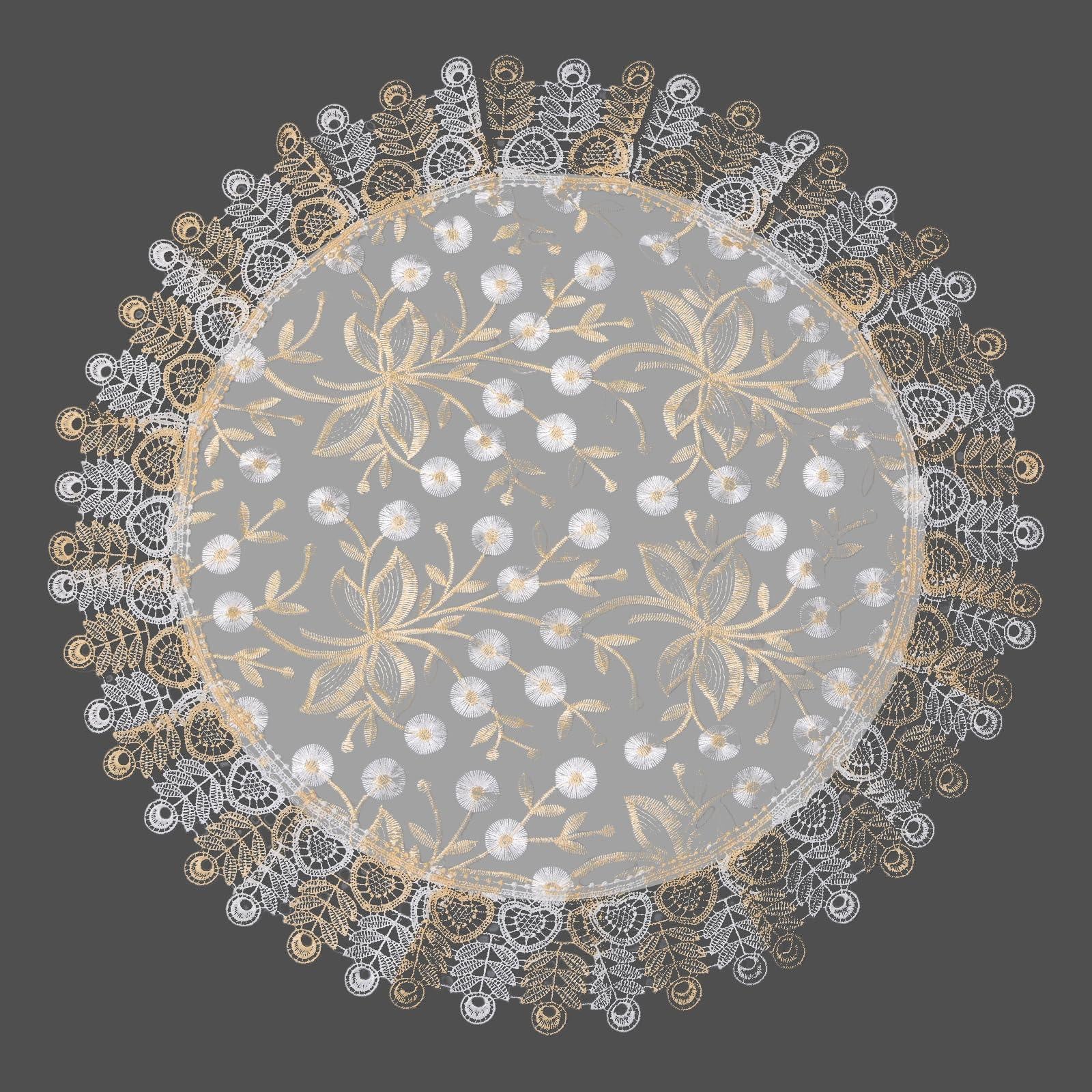 Dripio Ronde tafelonderzetter met borduursel, wit, Diameter: 60 cm