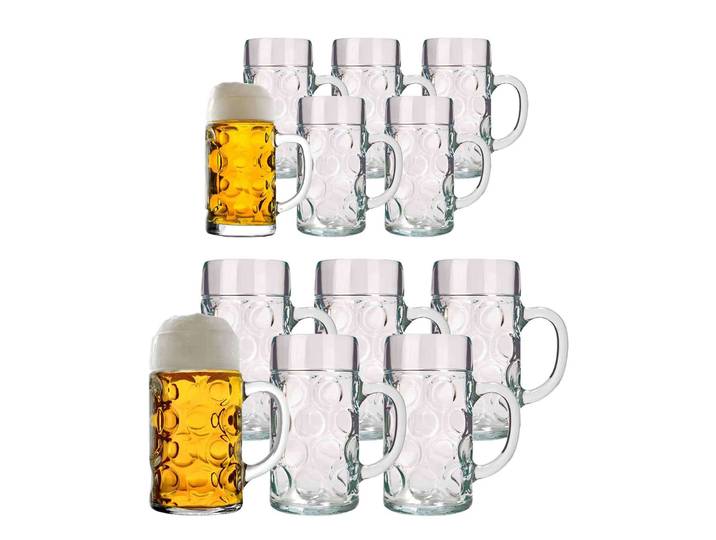 Bierkrug STÖLZLE Bierkrüge Isar 0,5l + 1l 12er Set transparent , bunt (transparent), B:2cm H:2cm, Glas, Trinkgefäße, Bierkrug, Erhöhte Bruchfestigkeit, Spülmaschinengeeignet