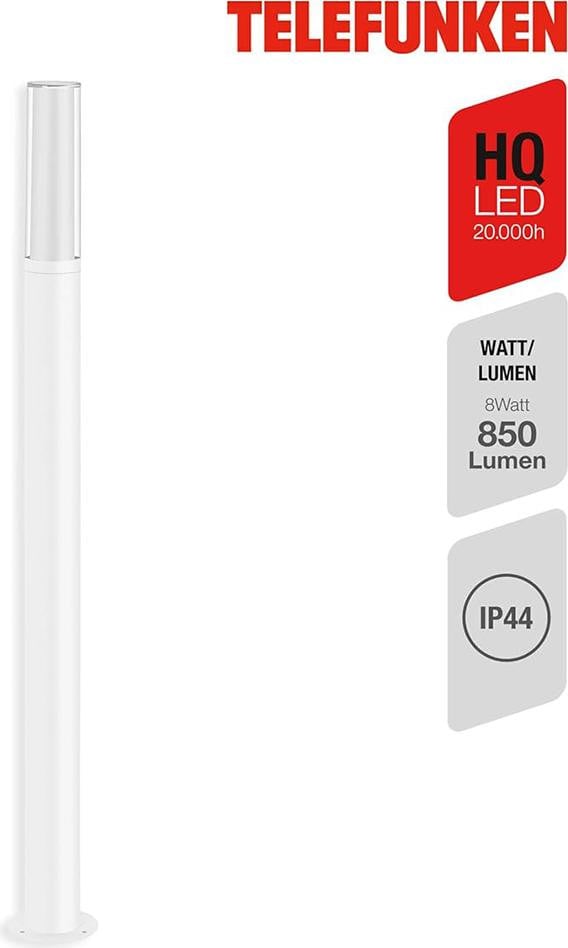 Telefunken Hamm LED buitenlamp, wandlamp, wit, 97 cm, 8W, 850lm, neutraal wit, 4000K