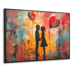 LEINWAND Bilder mit Rahmen - Straßenkunst - Liebe - Graffiti - Kunst - Banksy - 140x90