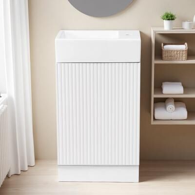 ZWYO HOSIMU "18.6"" MDF Bathroom Vanity with Ceramic Sink, Two-Tier Shelf, Reversible Orientation, Compact Storage Cabinet for Small Bathrooms"