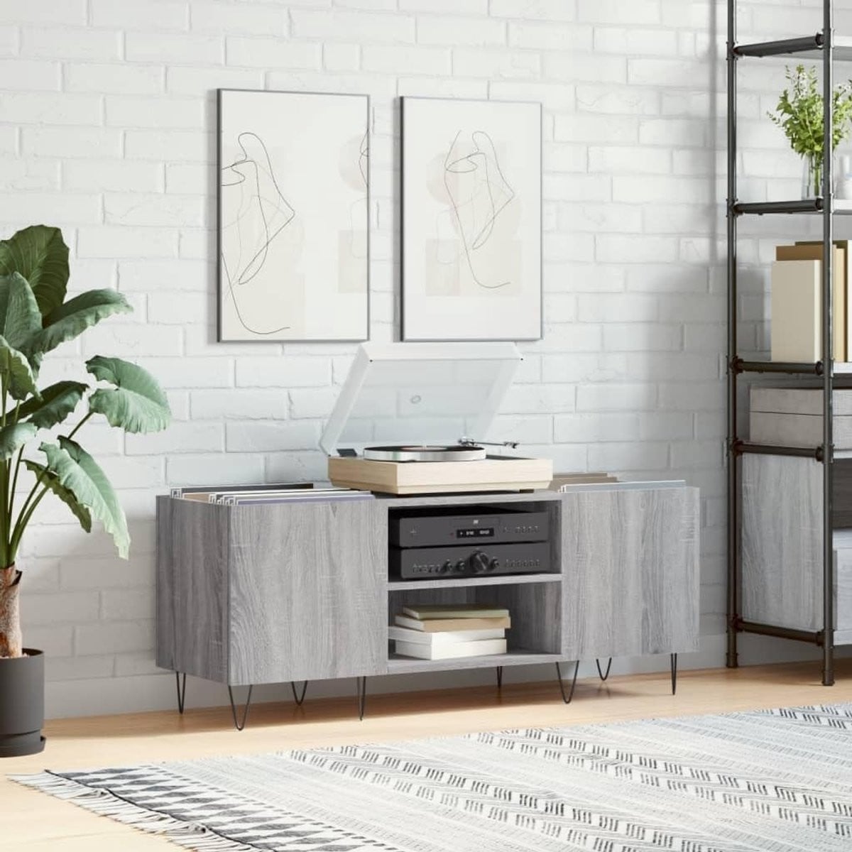 Platenkast Vinylkast voor LP Opslag met IJzeren Poten