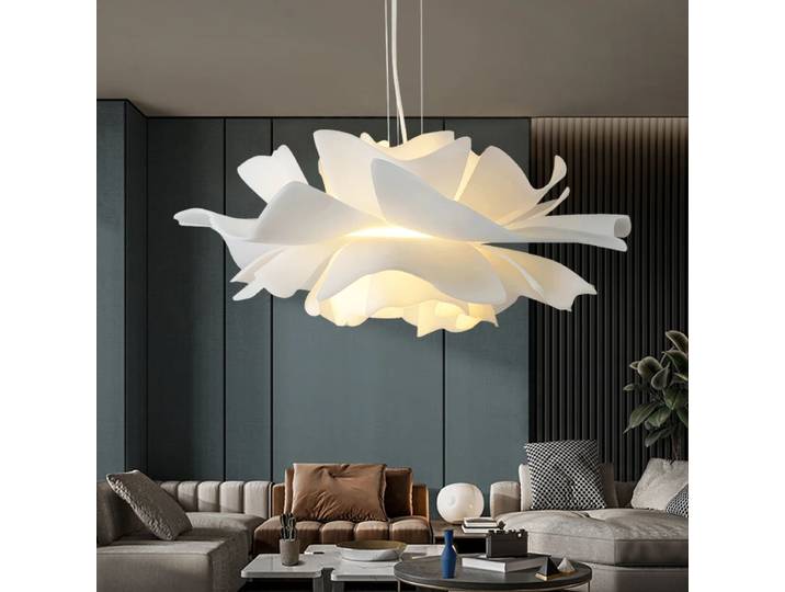 Lampe suspendue LED en forme de fleur blanche, design postmoderne, pour chambre à coucher, restaurant, bar, magasin, éclairage intérieur en forme de pétale, décoration