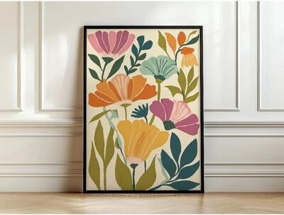 Inspire Essentials Beige Floral Line Wall Art Minimalist Botanical Canvas Decor 22 40x60cm No Frame