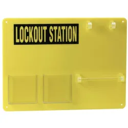 Brady, Zubehör Arbeitsschutz, Lockout - Tafel - 5 Personen, Acryl, Gelb, 393 x 292 mm, Beschriftung: LOCKOUT STATION (ohne
