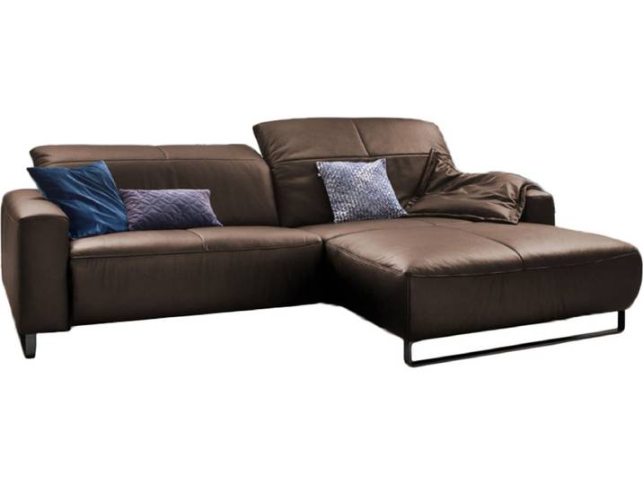 KAWOLA Sofa YORK Leder Life-line hasel Recamiere rechts Fuß Metall schwarz