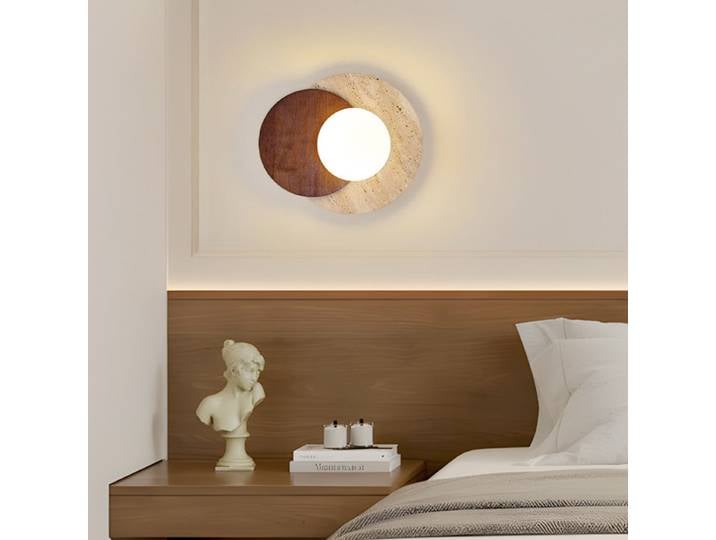Applique murale LED en travertin jaune style Wabi Sabi, en noyer, pour chambre à coucher, chevet, couloir, fond TV, décoration de restaurant