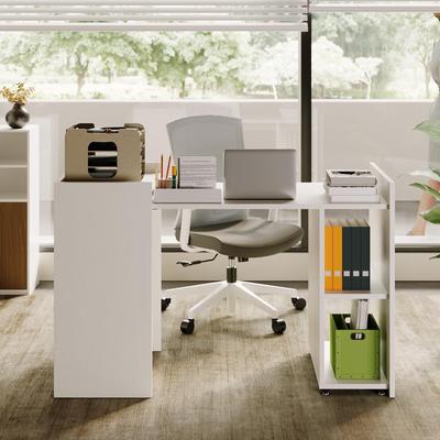 Garvee "50"" Foldable Extension Desk with Storage Cabinet, Compact Office Table with 3-Tier Shelves & Wheels"