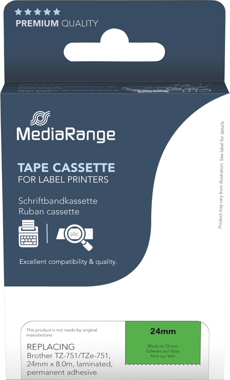 MediaRange MRBTZ751 Labelband voor Brother TZ-751/TZe-751, 24mm x 8m, Zwart