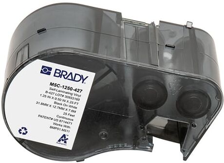 Brady M5C-1250-427 etiquetas de vinil laminado preto sobre branco/transparente 31,75 mm x 7,62 m