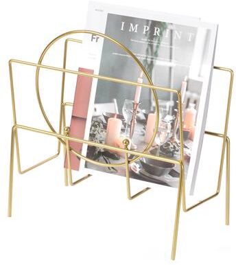 Fabulaxe Gold Metal Modern Decorative Freestanding Floor Magazine Book Rack Storage Holder
