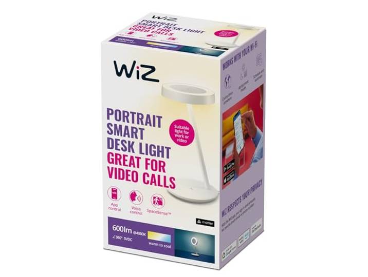 WiZ Portrait Tischleuchte Tunable White, Auswahl an verschiedenen Weißtönen, dimmbar, geeignet für Videocalls im Homeoffice, smarte Steuerung per App/Stimme über WLAN, weiß