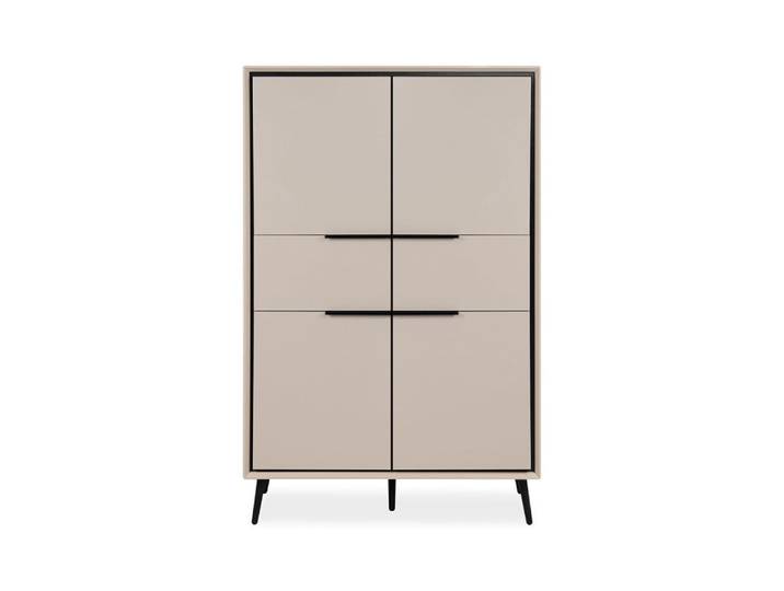 Buffet haut 4 portes et 2 tiroirs h140 cm - taupe et noir